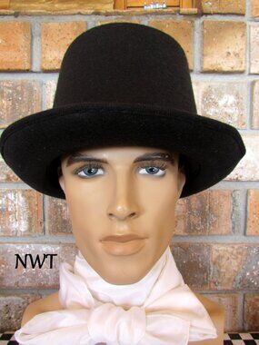 MEN'S TOP HAT, L-XL COSTUME, NWT, SIMWOOL TALL TOPHAT w ADJUSTABLE SIZE BAND